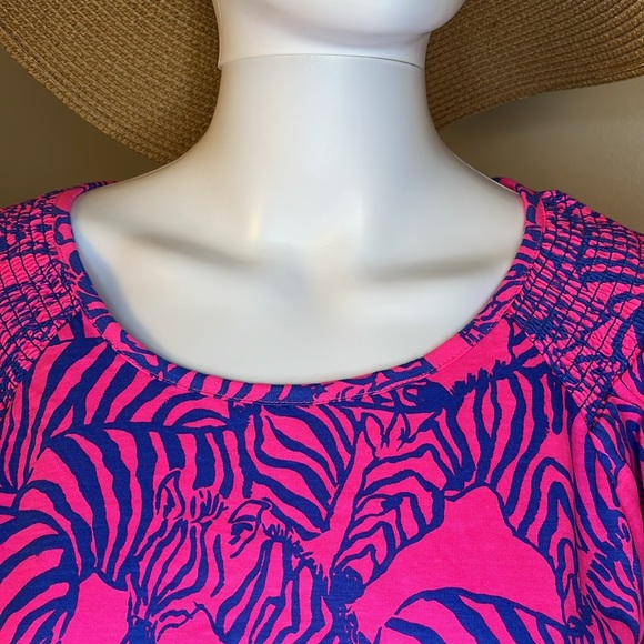 Lilly Pulitzer Rosen Dress passion fruit pink blue zebra print size large - Picture 3 of 8